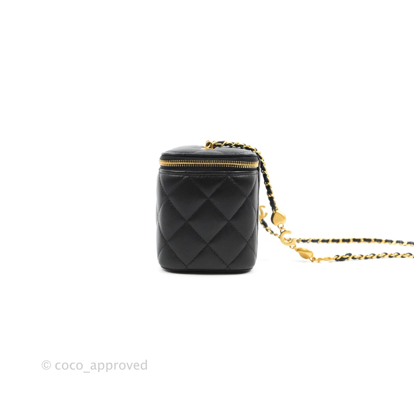 Chanel Vanity with COCO Heart Chain Black Lambskin Aged Gold Hardware