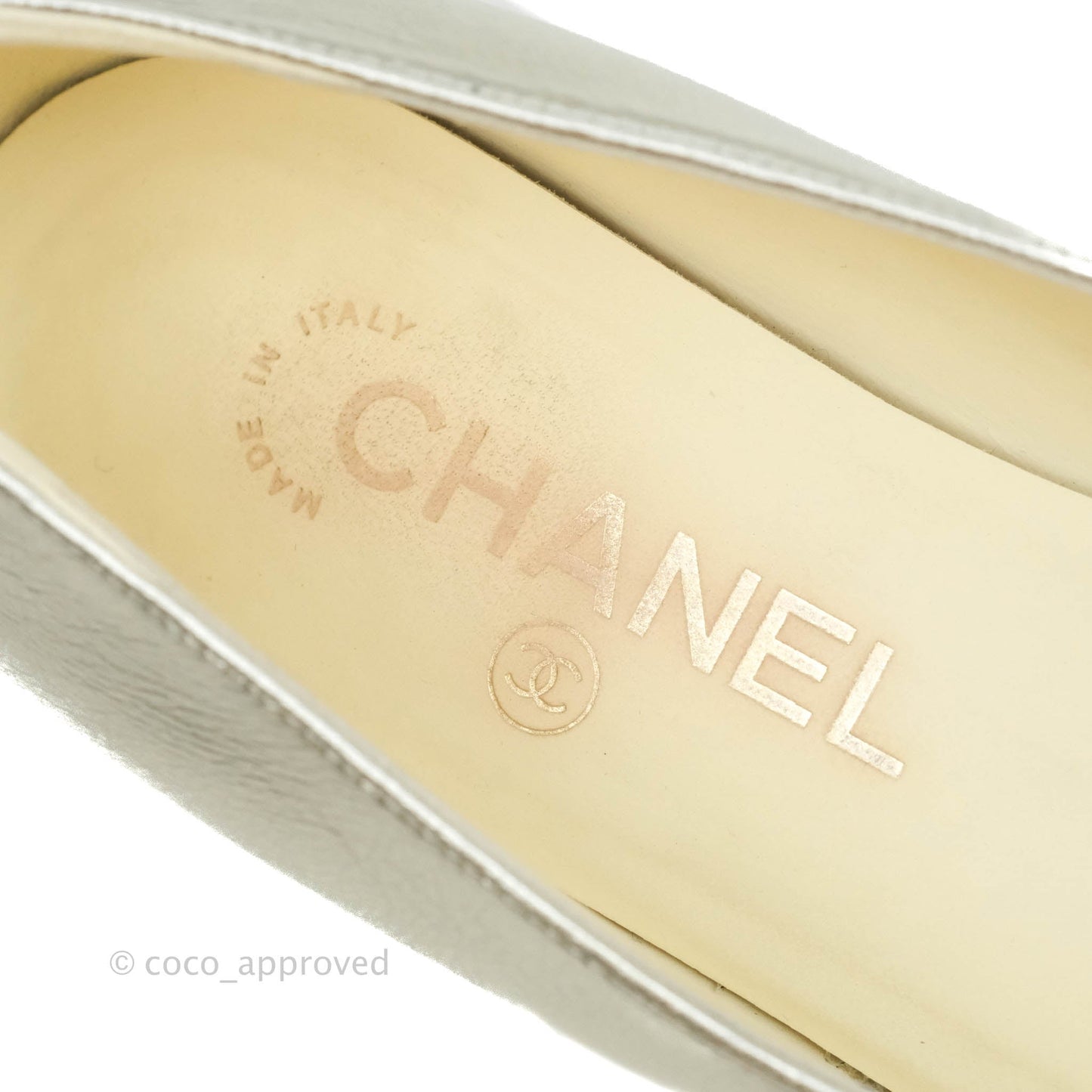 Chanel Silver Black Toe Pointed Pump Flats Size 36