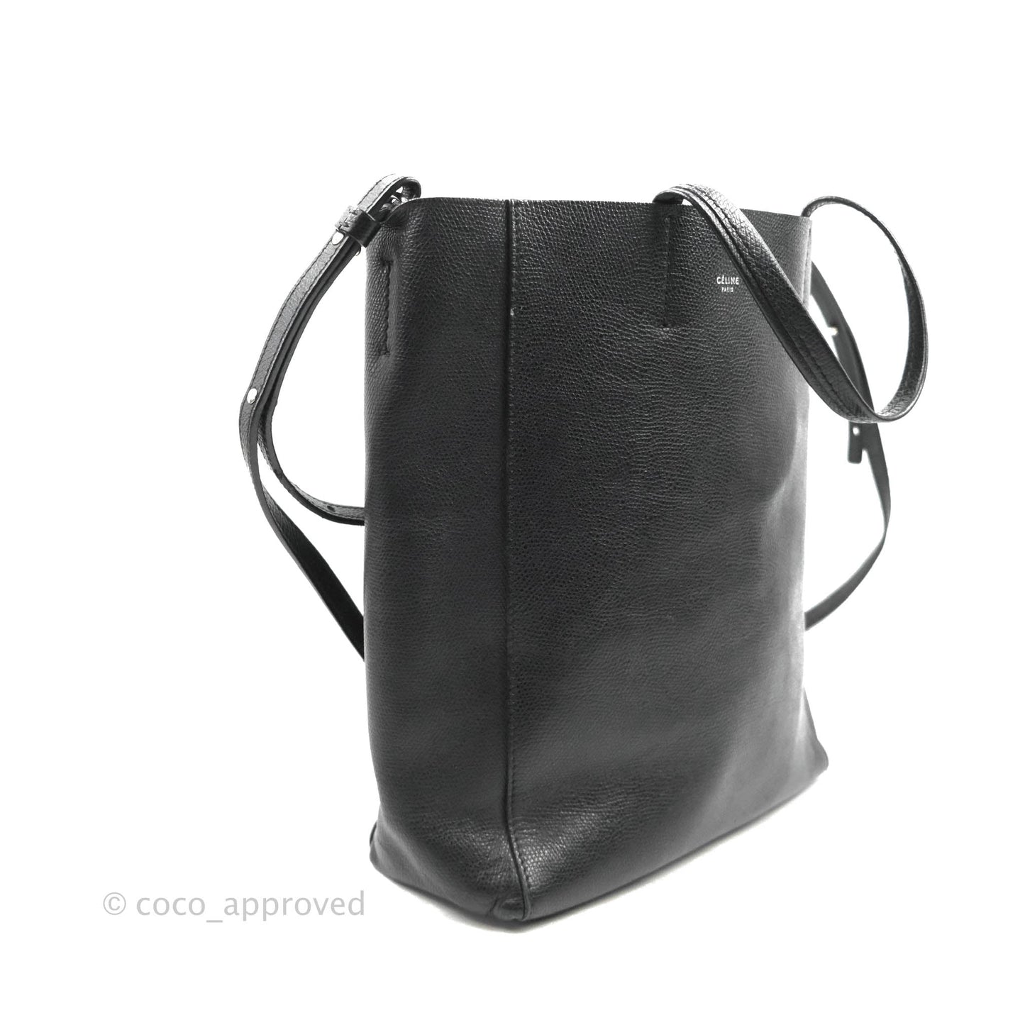 Celine Small Vertical Cabas Tote Grained Calfskin Black Silver Hardware