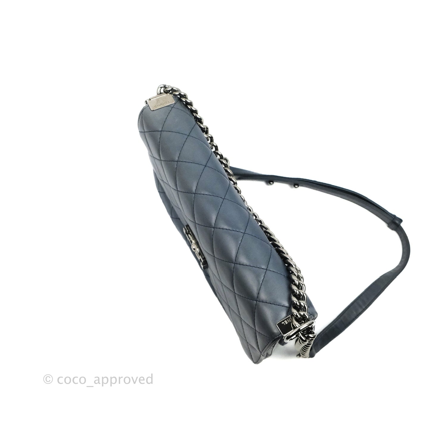 Chanel Boy Clutch With Chain Lambskin Dark Silver Hardware