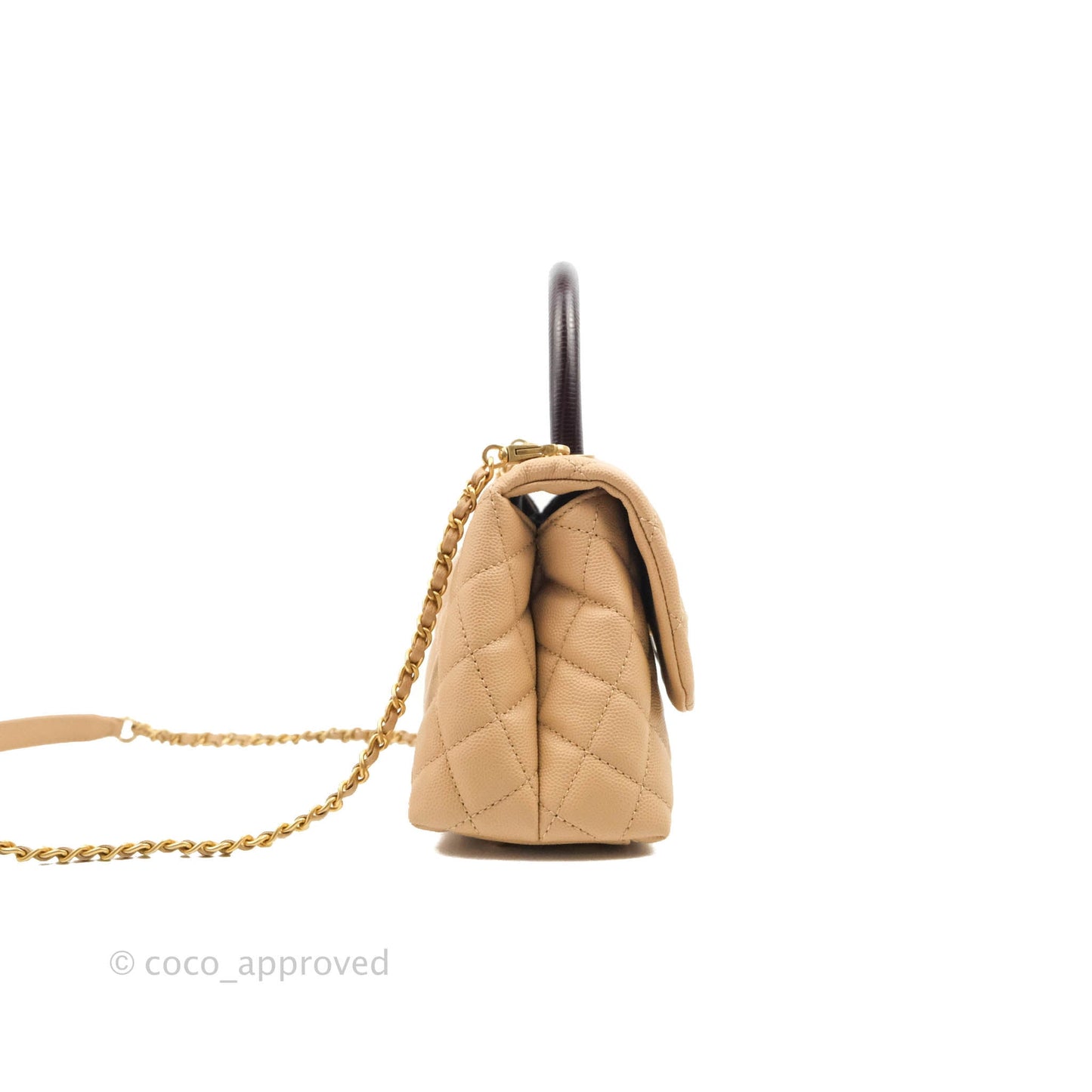 Chanel Small Coco Handle Quilted Beige Caviar Gold Hardware Lizard Handle