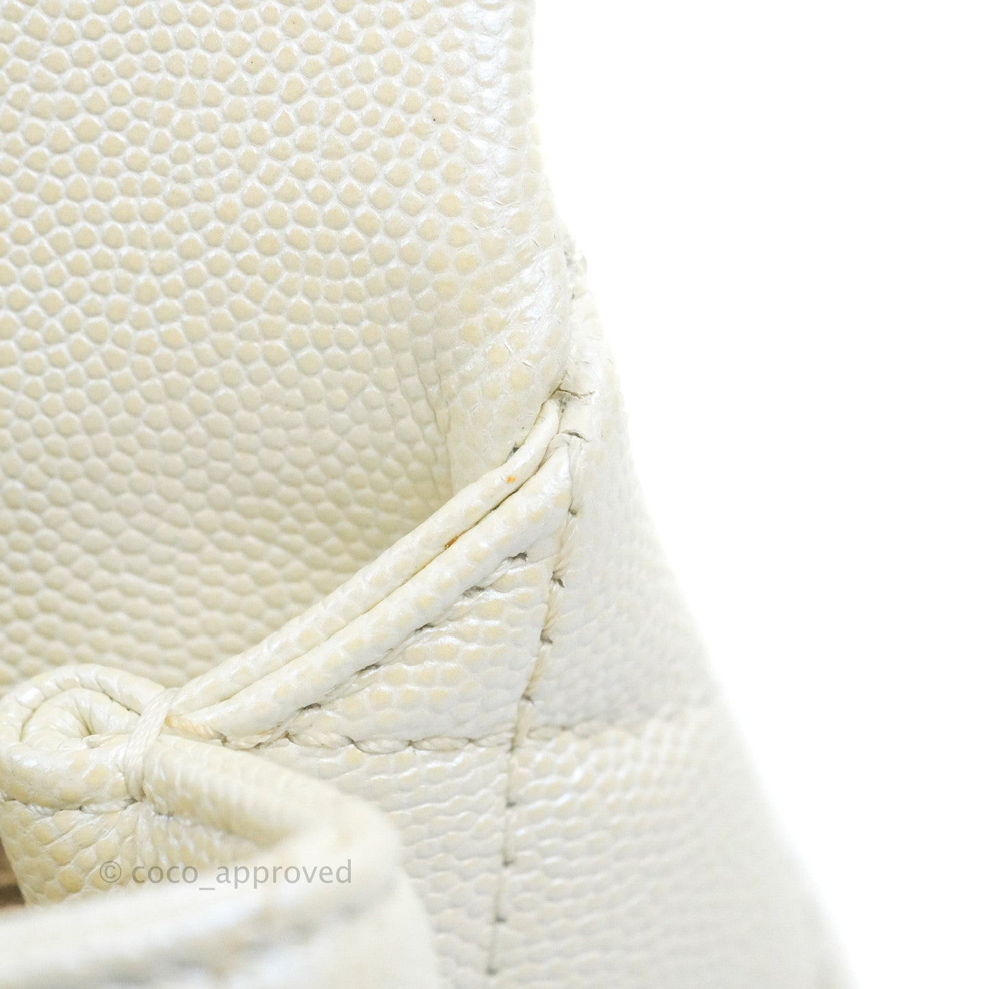 Chanel Mini Coco Handle Quilted Iridescent Pearl White Caviar Gold Hardware