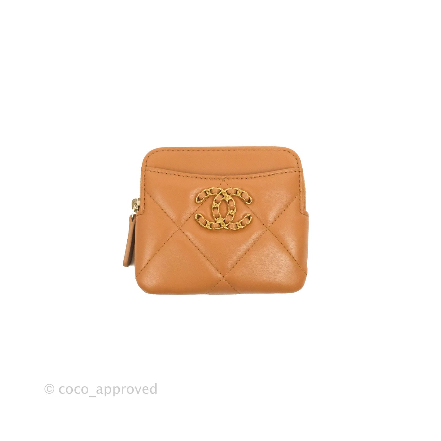 Chanel 19 Caramel Zipped Coin Purse Lambskin Gold Hardware