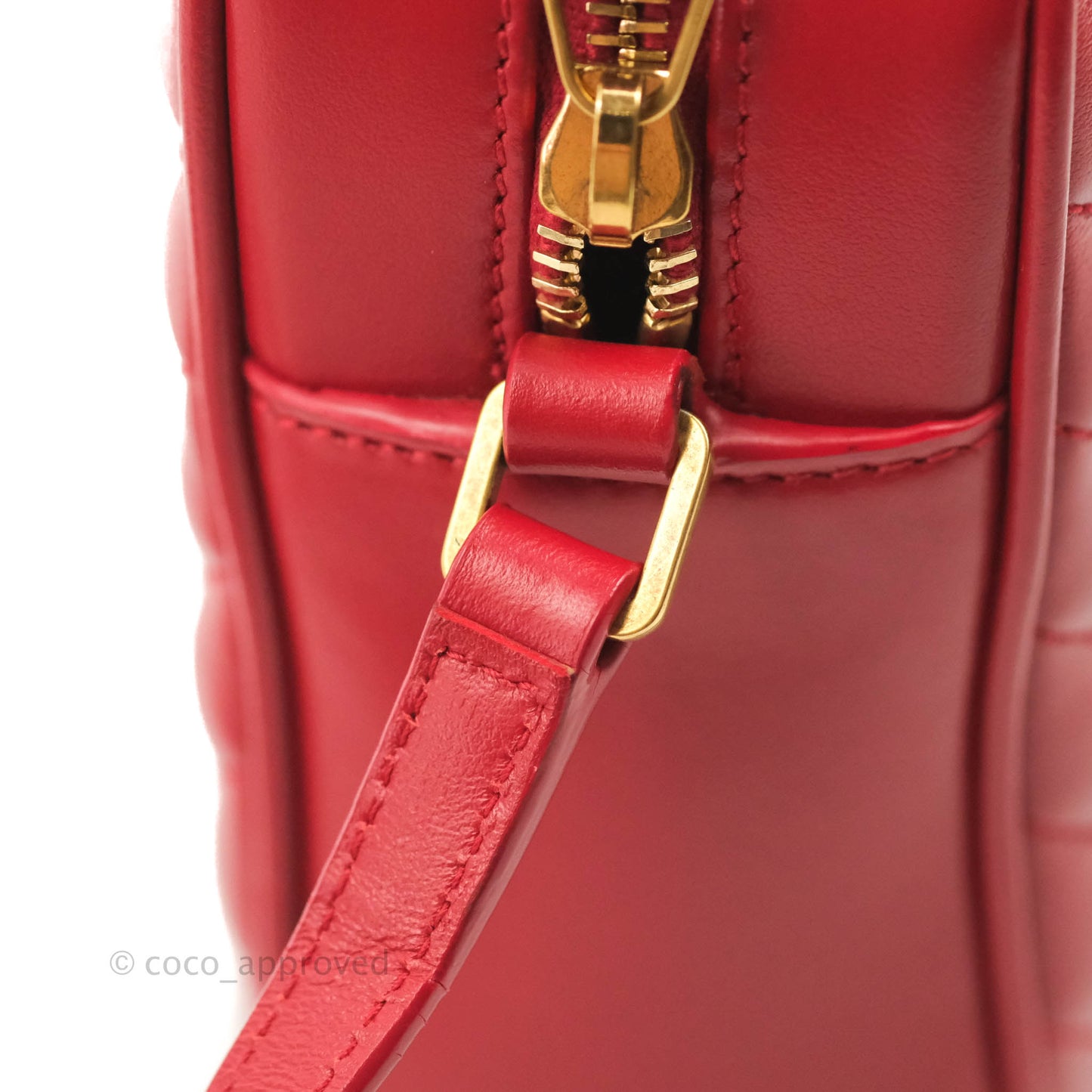Saint Laurent Lou Quilted Camera Bag Red Calfskin Gold Hardware