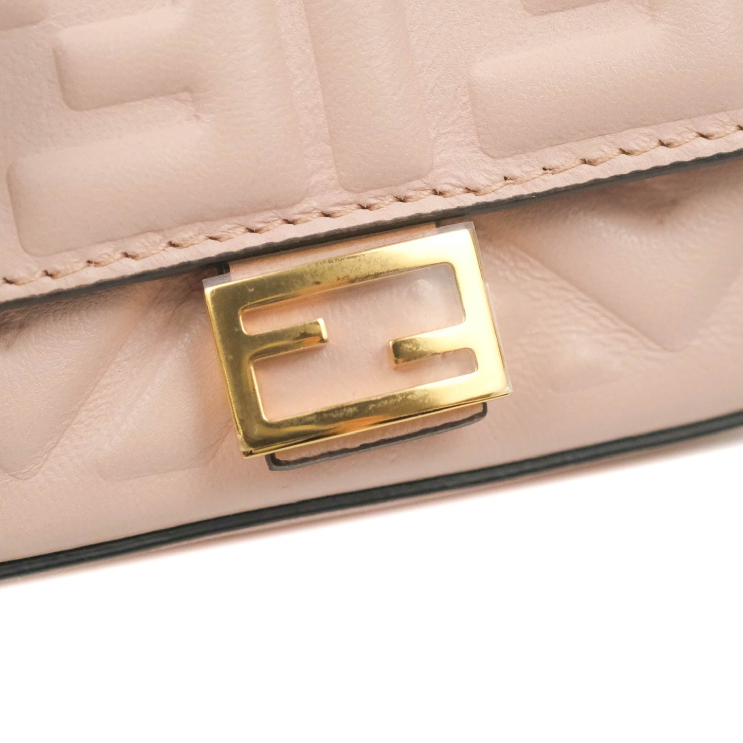 Fendi Nappa FF Embossed Nano Baguette Charm Beige Pink