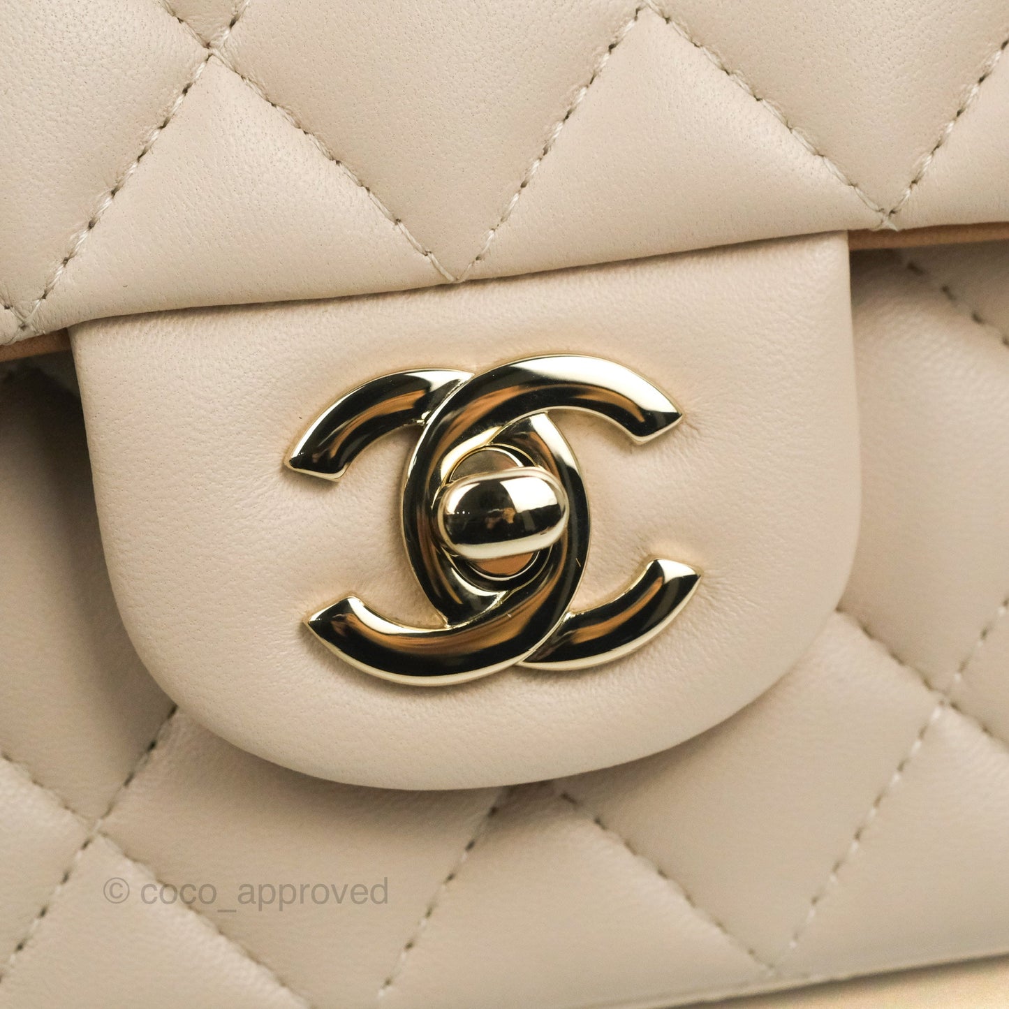 Chanel Top Handle Mini Rectangular Flap Bag Ecru/Beige Lambskin Gold Hardware 23P