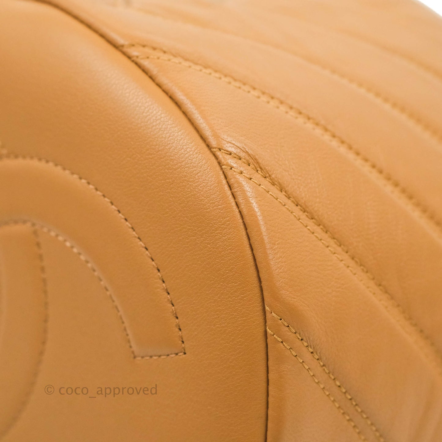 Chanel Chevron Bucket Drawstring Bag Caramel Gold Hardware