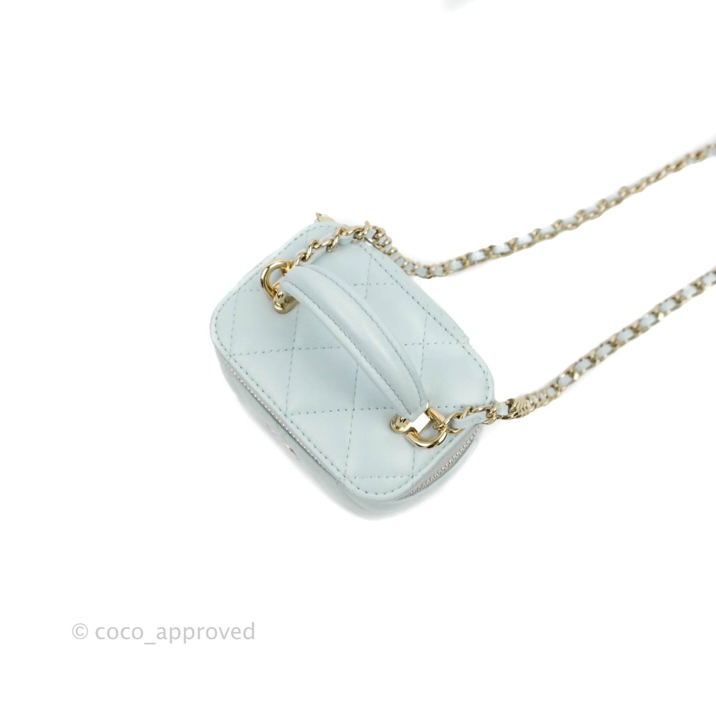 Chanel Mini Top Handle Vanity With Chain Light Blue Lambskin Gold Hardware