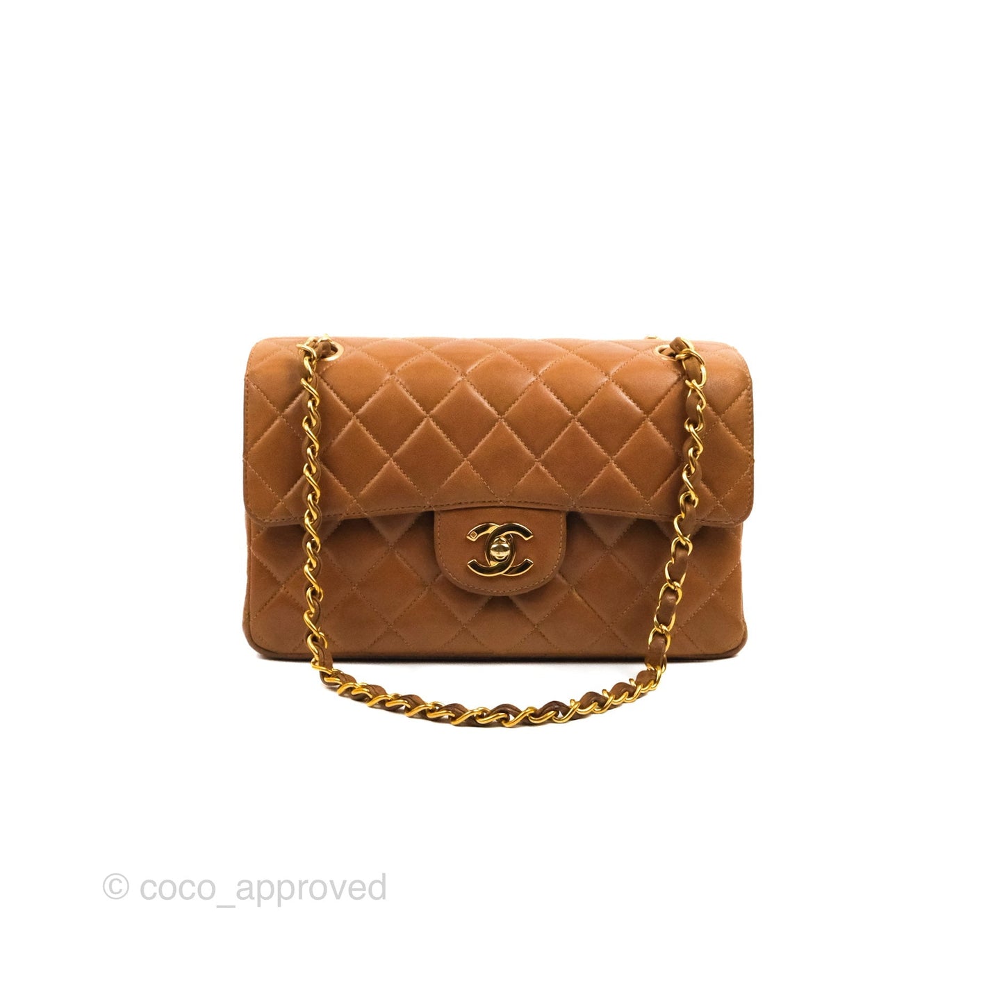 Chanel Vintage Double-sided Small Flap Brown Caramel Lambskin 24K Gold Hardware