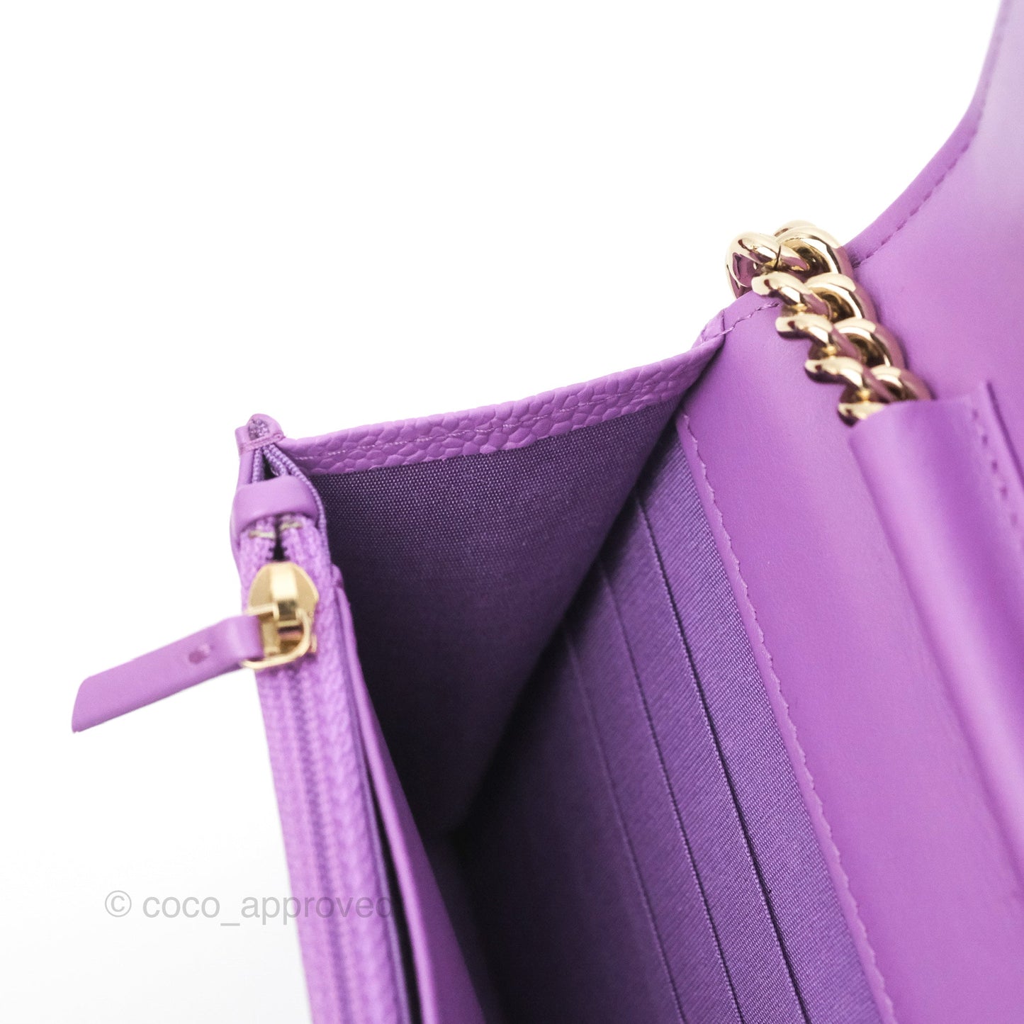 Chanel Quilted Boy Wallet on Chain WOC Purple Caviar Gold Hardware
