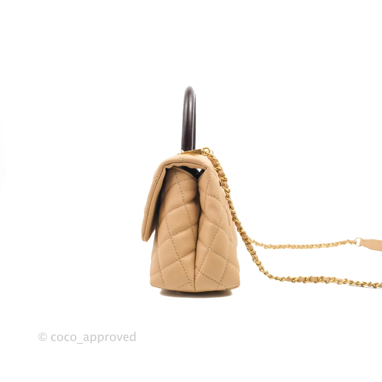 Chanel Small Coco Handle Quilted Beige Caviar Gold Hardware Lizard Handle