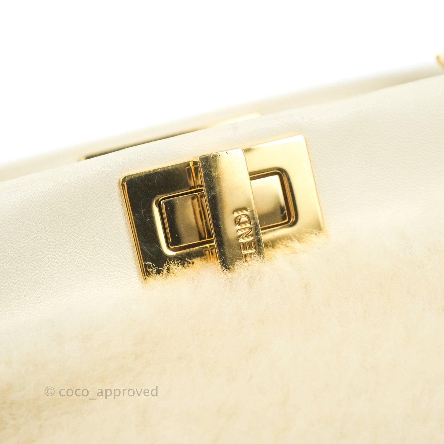 Fendi Mini Peekaboo Shearling Bag White Gold Harware
