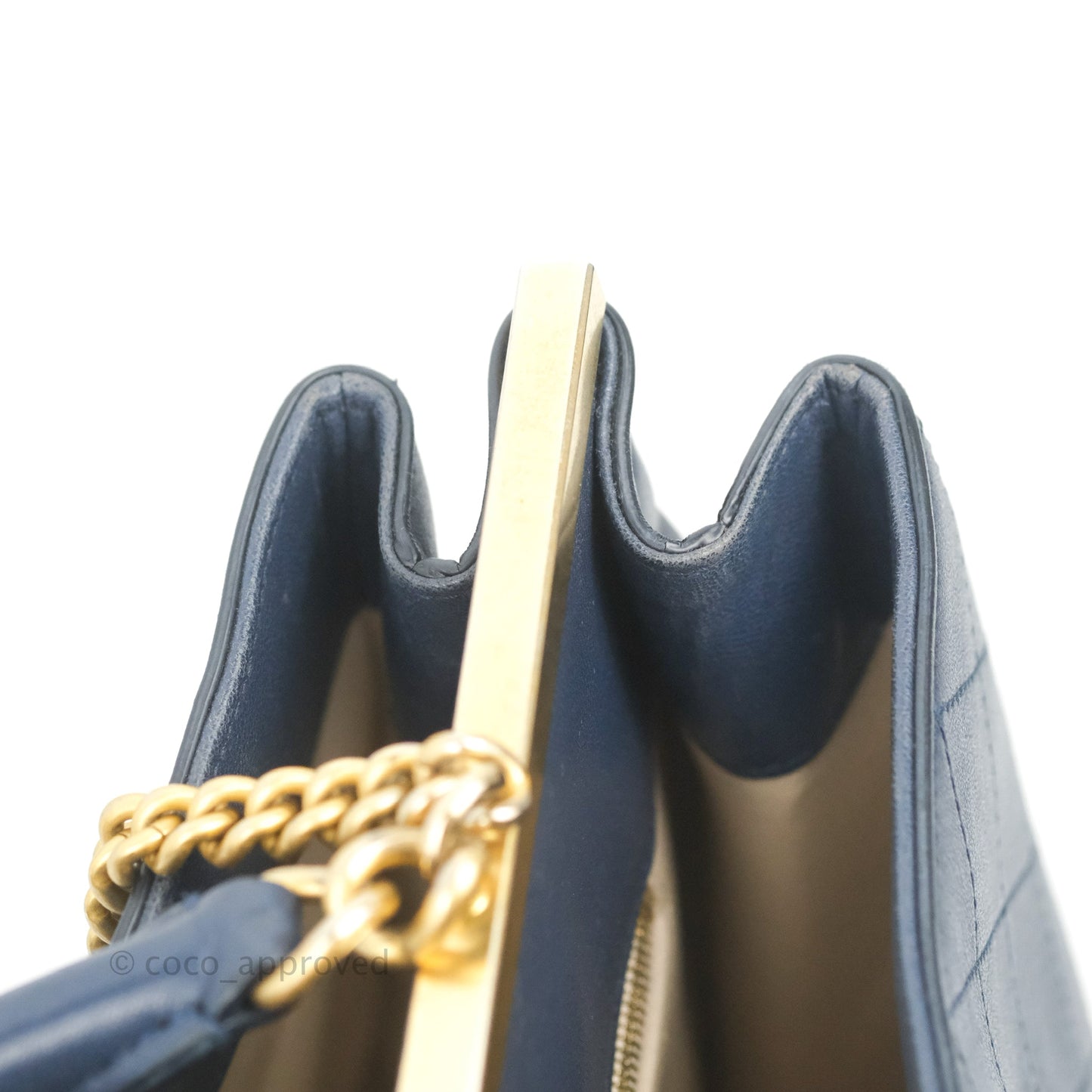 Chanel Flat Quilted Coco Luxe Large Shopping Bag Navy Aged Gold Hardware 18P
