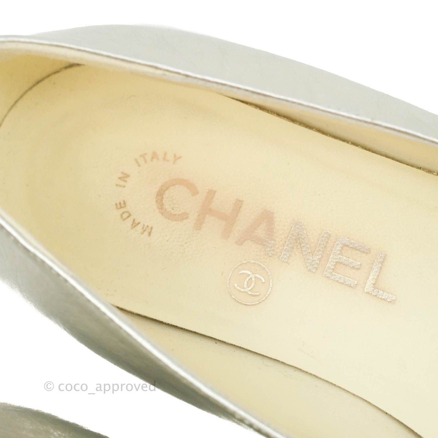Chanel Silver Black Toe Pointed Pump Flats Size 36