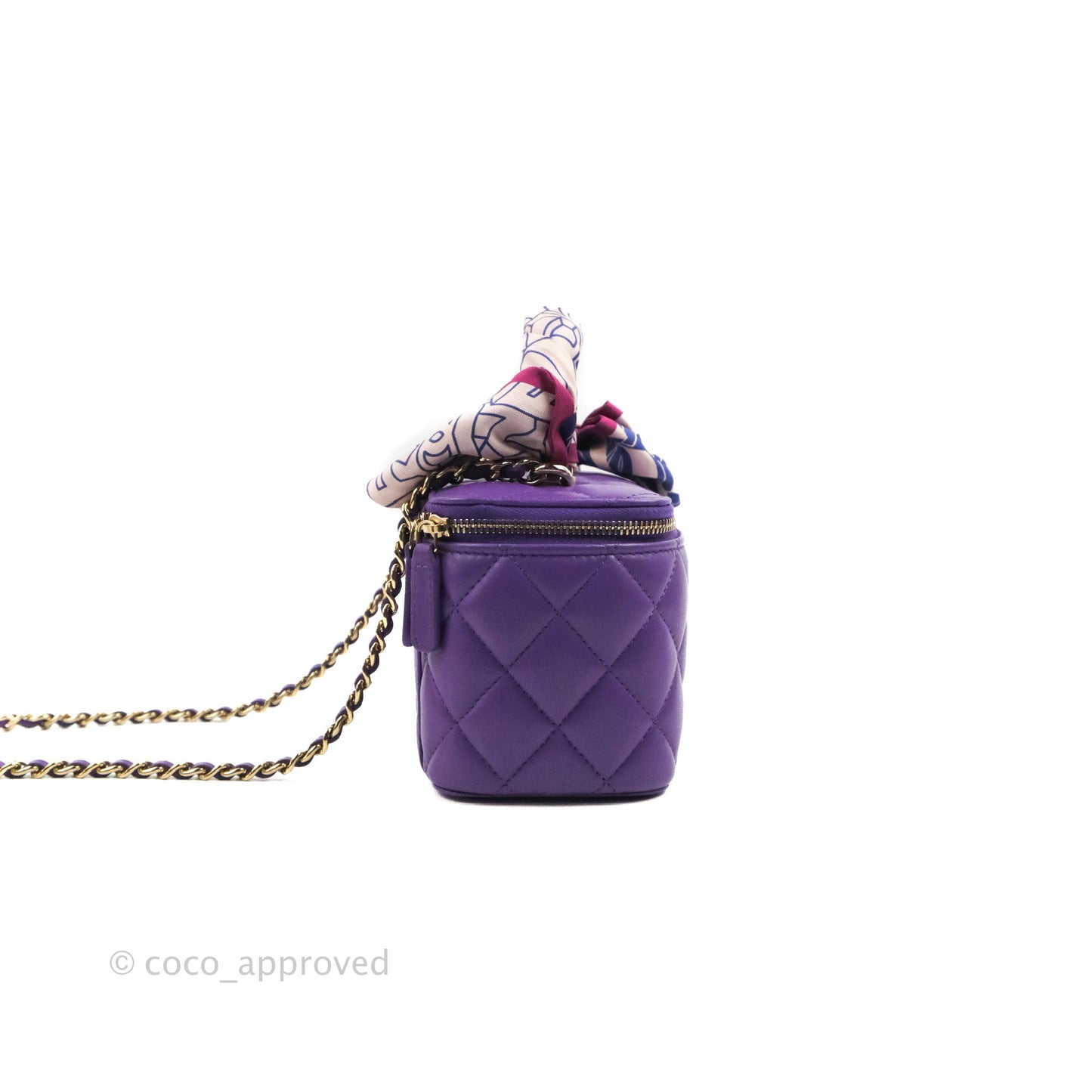 Chanel Vanity Rectangular Top Handle Purple Lambskin Gold Hardware with Twilly