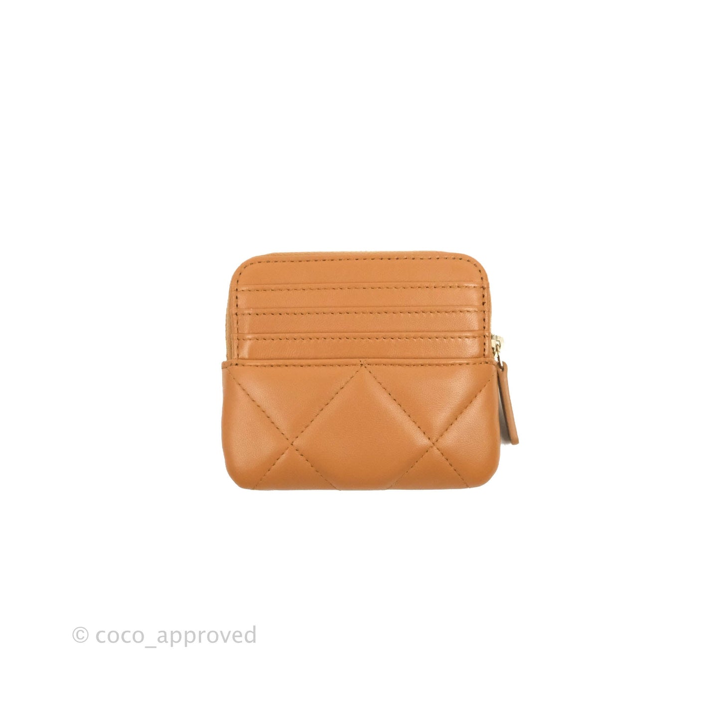 Chanel 19 Caramel Zipped Coin Purse Lambskin Gold Hardware