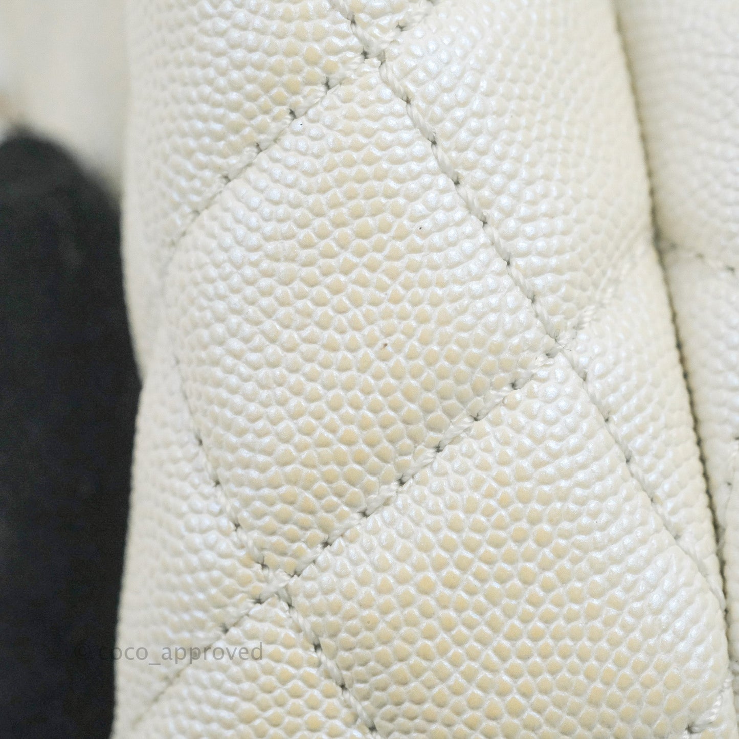 Chanel Mini Coco Handle Quilted Iridescent Pearl White Caviar Gold Hardware