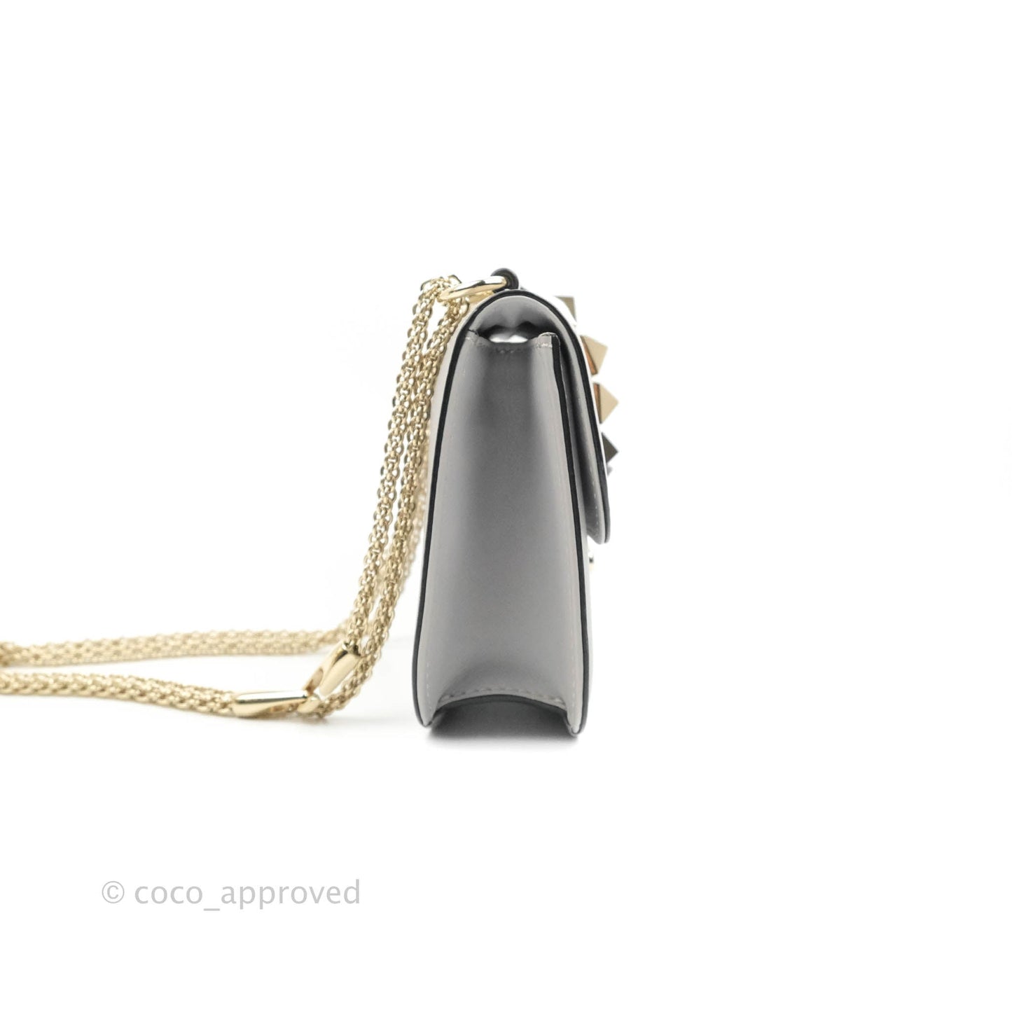 Valentino Vitello Small Glam Lock Rockstud Flap Grey