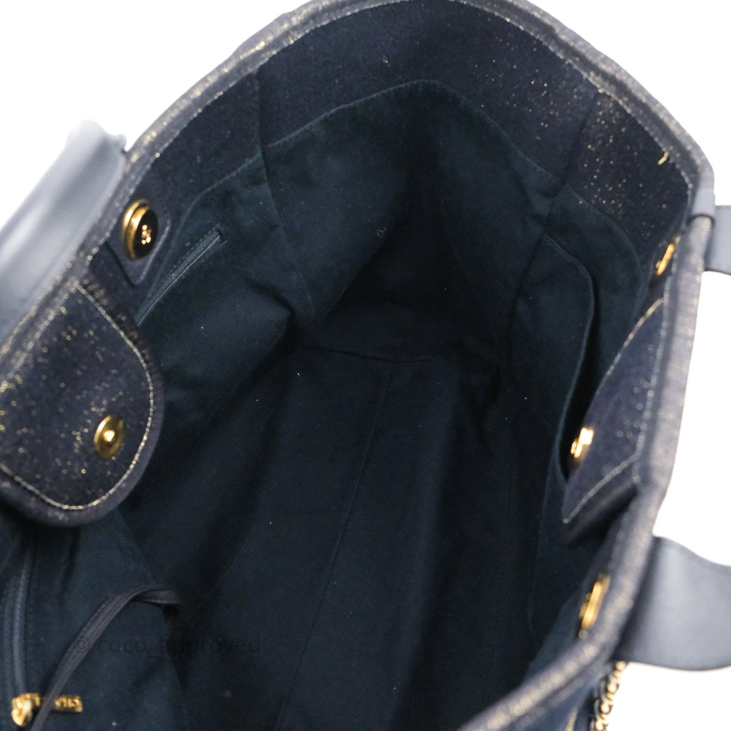 Chanel Canvas Large Deauville Tote Navy Glittery Gold Logo 19B