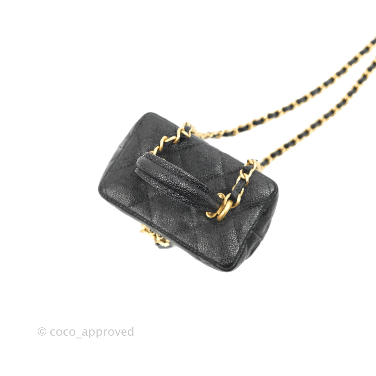 Chanel Quilted Mini Top Handle Vanity With Chain Black Caviar Aged Gold Hardware