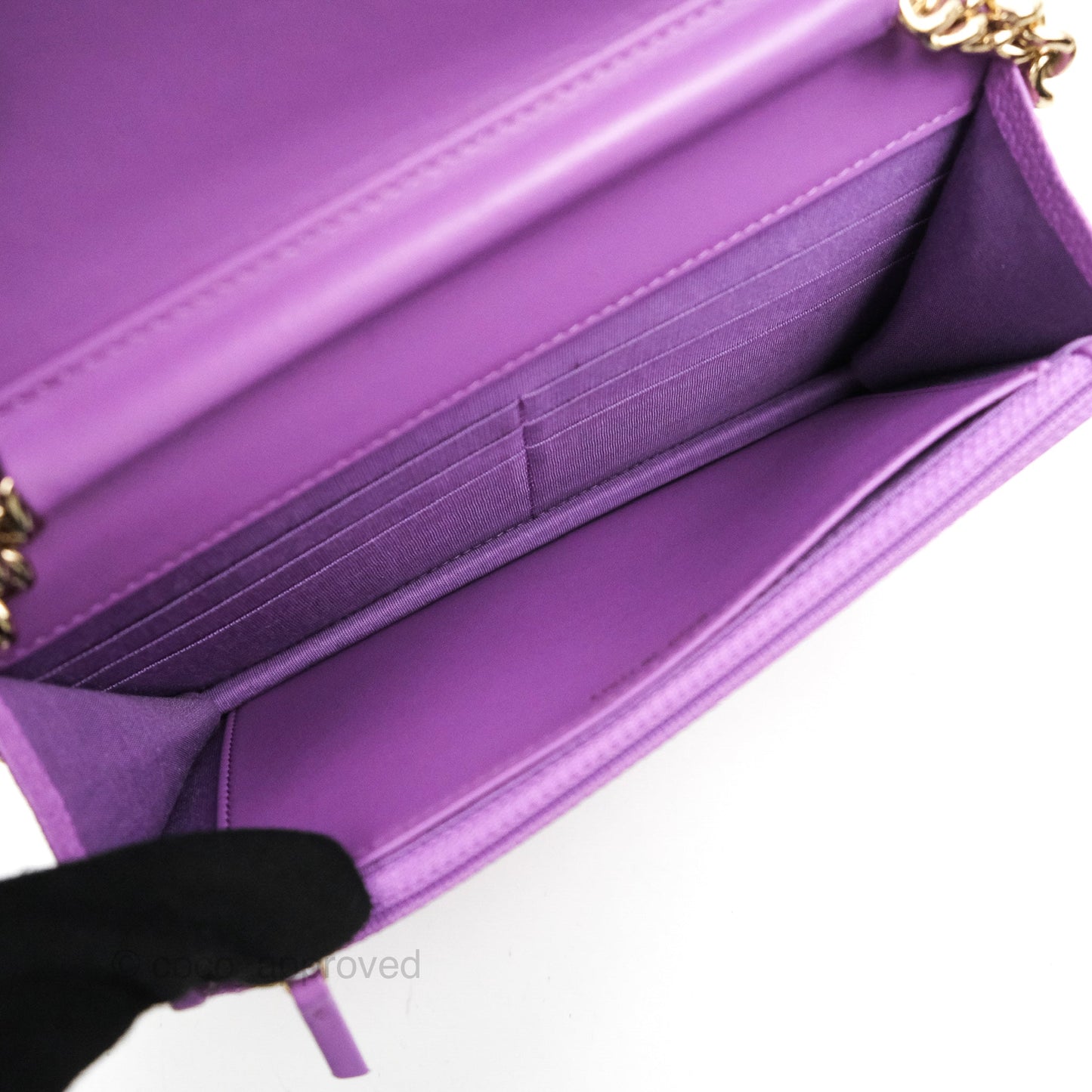 Chanel Quilted Boy Wallet on Chain WOC Purple Caviar Gold Hardware