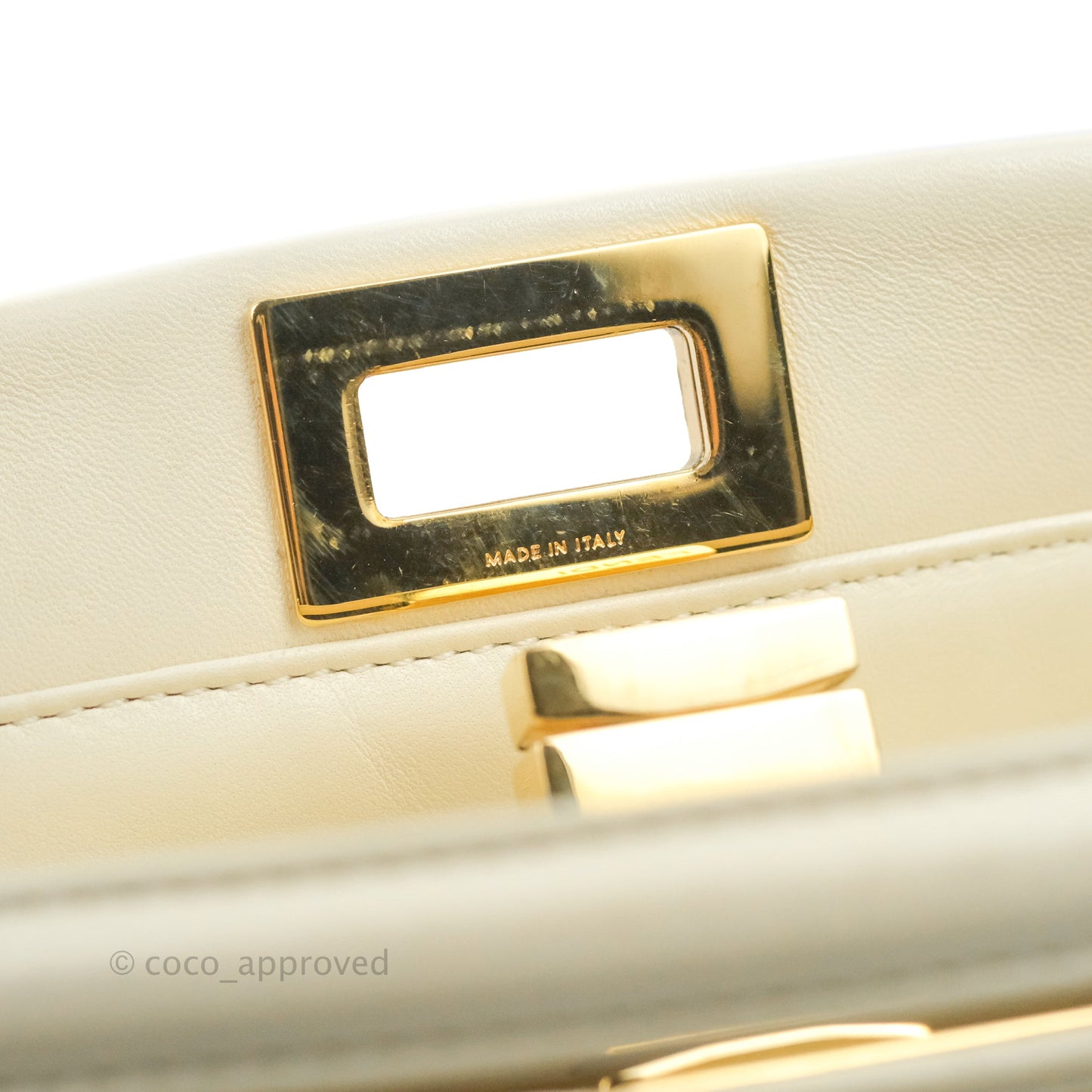 Fendi Mini Peekaboo Shearling Bag White Gold Harware