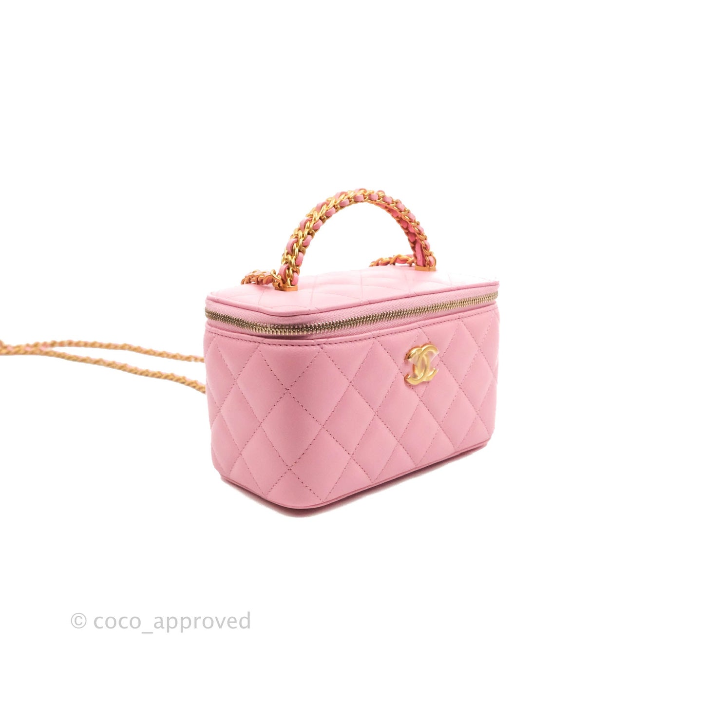 Chanel Vanity Rectangular with Top Handle Pick Me Up Pink Lambskin Aged Gold Hardware 22S