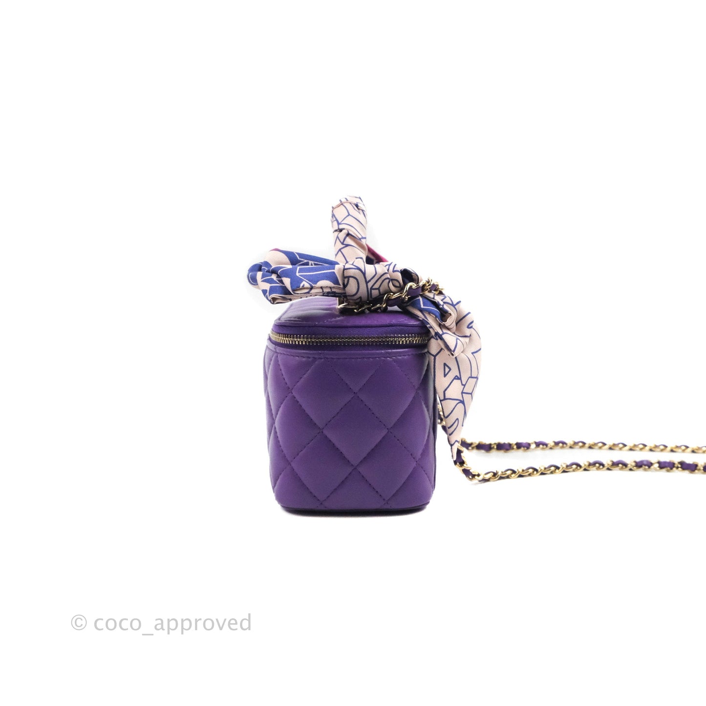 Chanel Vanity Rectangular Top Handle Purple Lambskin Gold Hardware with Twilly