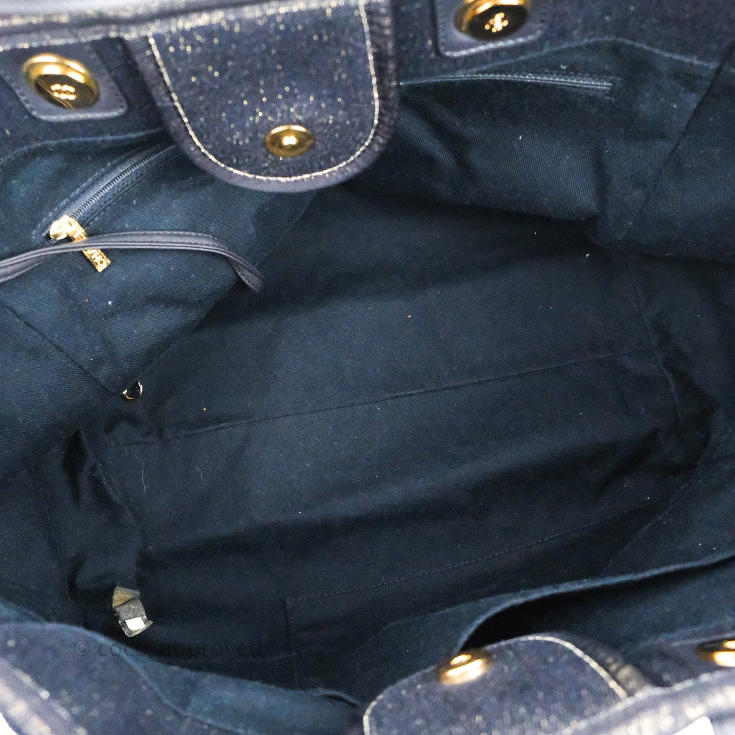 Chanel Canvas Large Deauville Tote Navy Glittery Gold Logo 19B