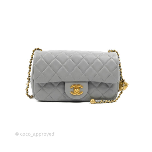 Chanel Mini Rectangular Pearl Crush Quilted Grey Lambskin Aged Gold Hardware