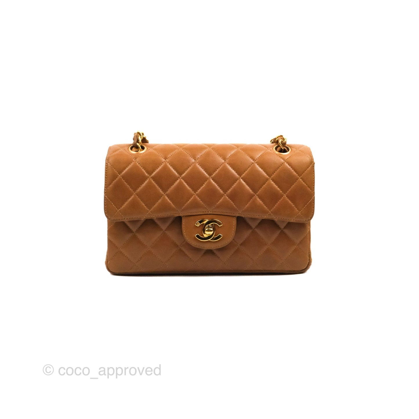 Chanel Vintage Double-sided Small Flap Brown Caramel Lambskin 24K Gold Hardware