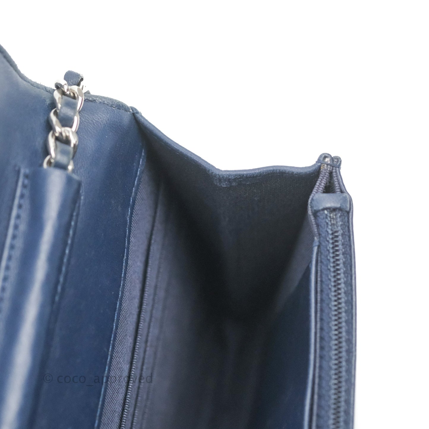 Chanel Quilted Classic Wallet on Chain WOC Navy Lambskin Silver Hardware
