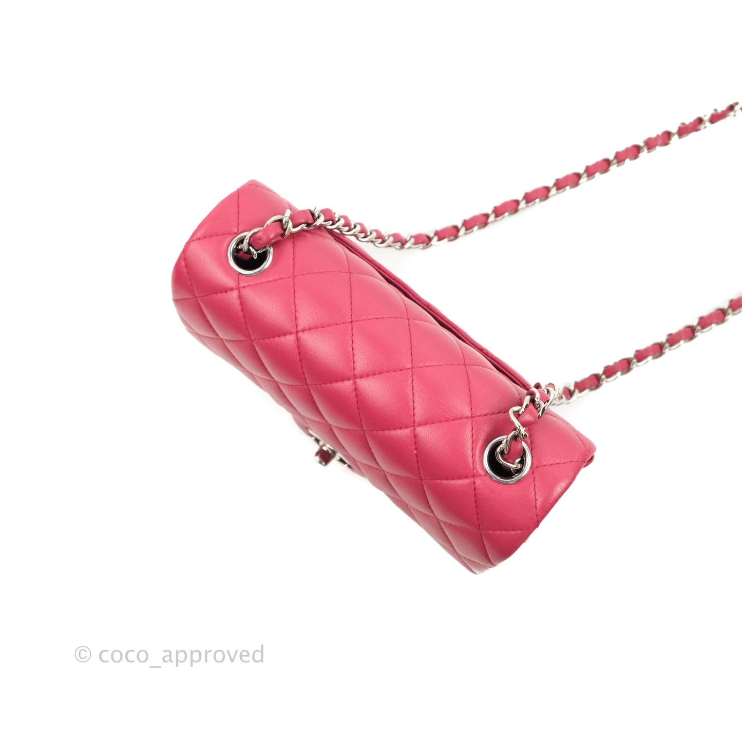 Chanel Quilted Mini Rectangular Flap Raspberry Pink Lambskin Silver Hardware