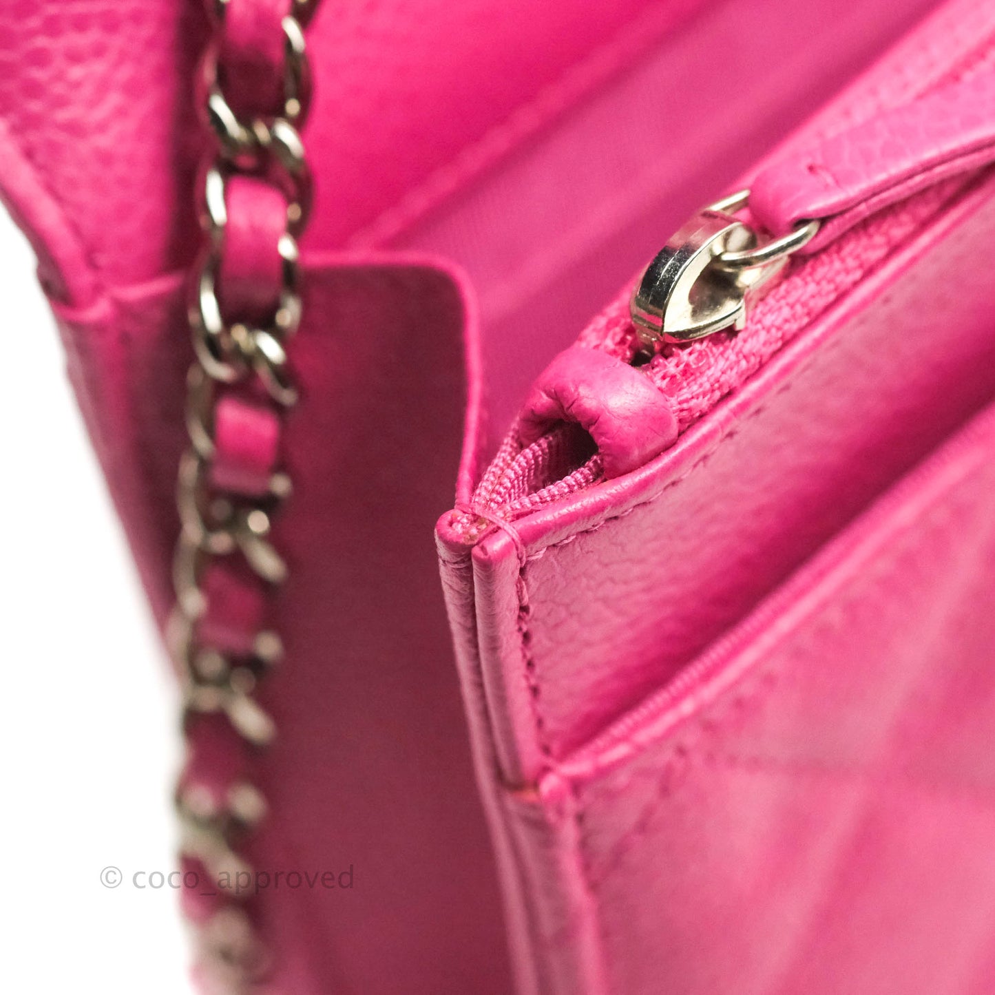Chanel Quilted Wallet on Chain WOC Pink Caviar Silver Hardware