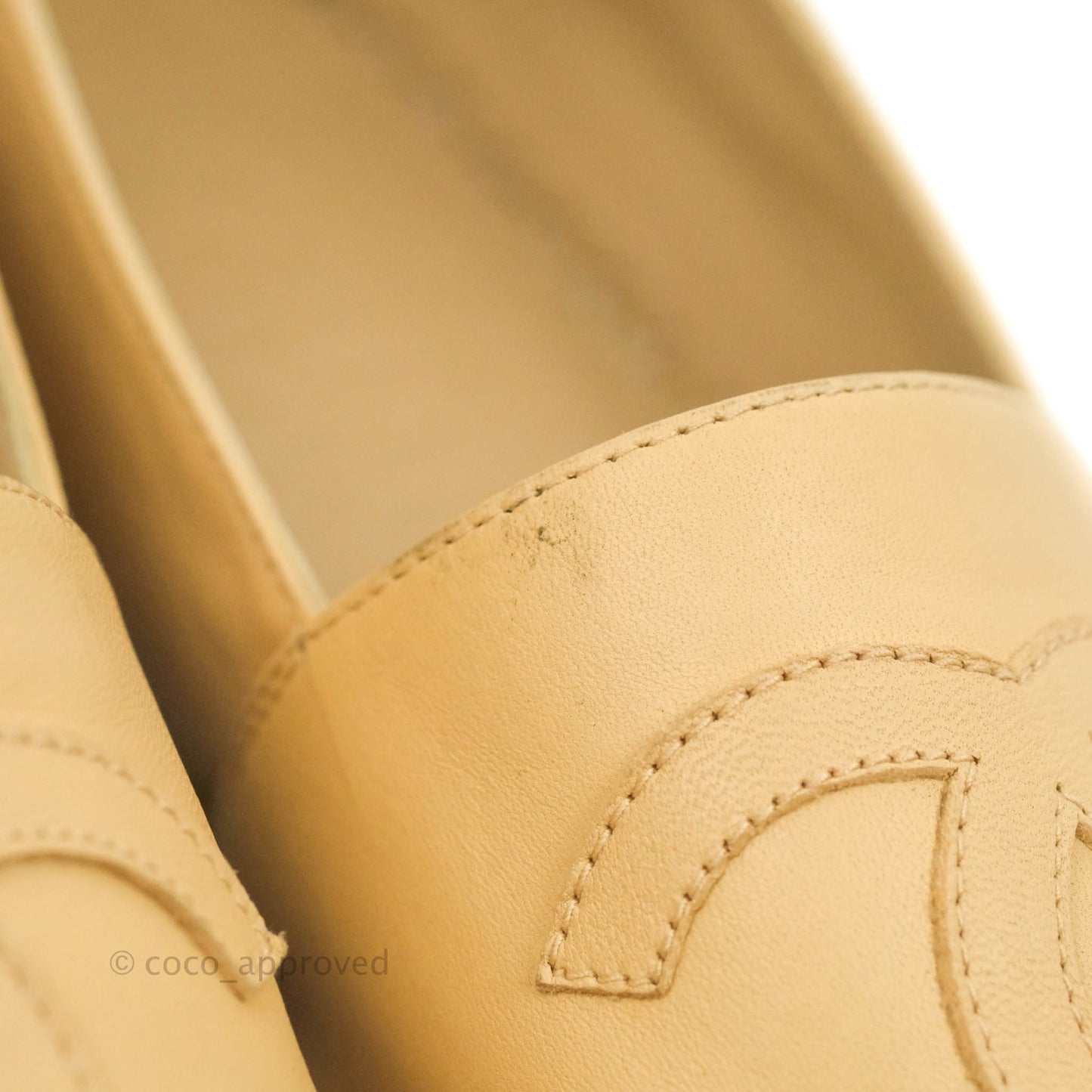 Chanel Espadrille Beige Black Leather Size 37
