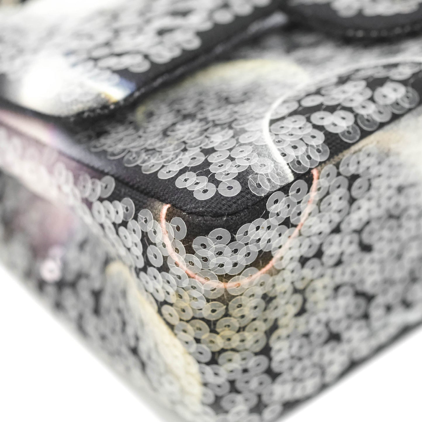 Chanel Mini Rectangular Flap Sequin Printed Canvas Silver Hardware 17K