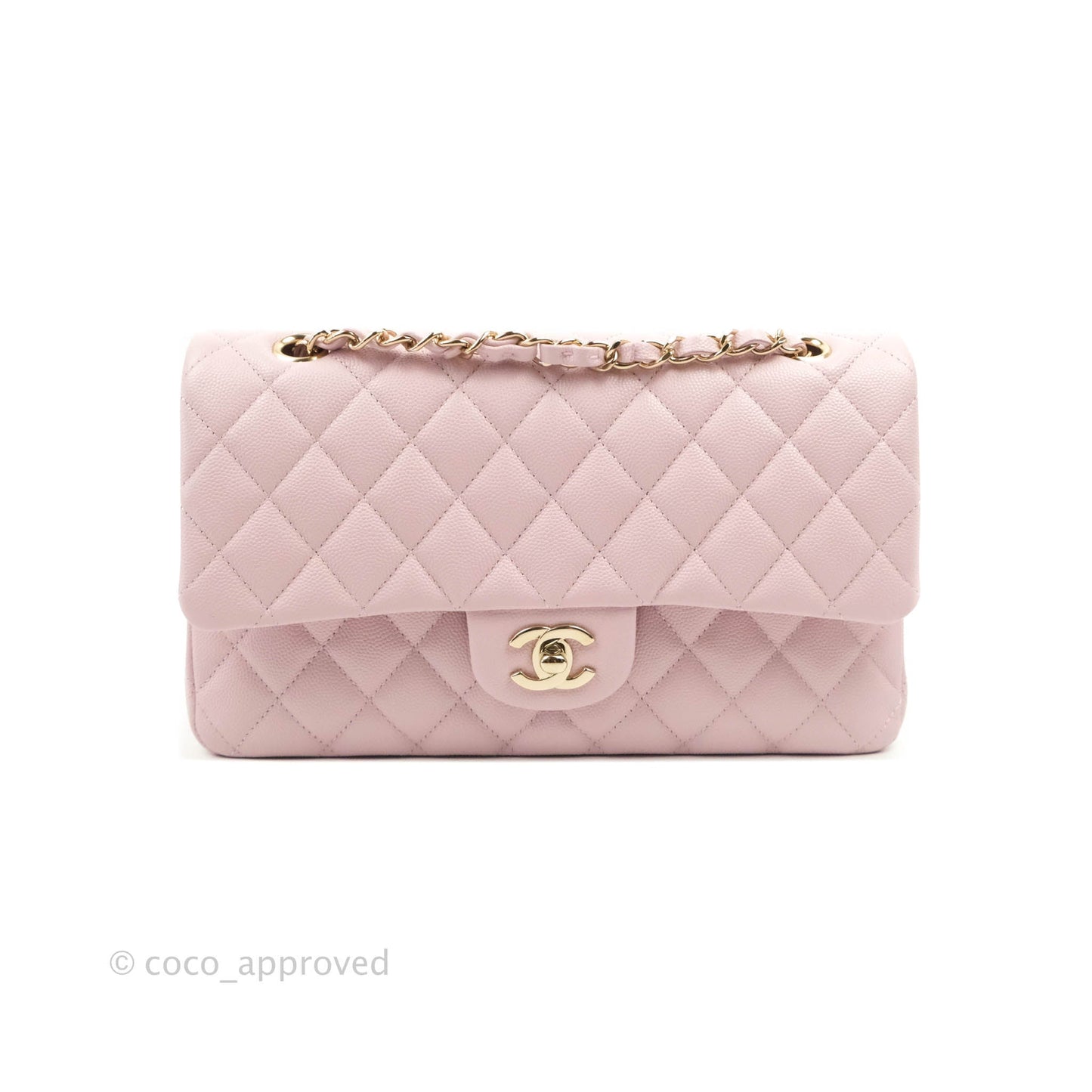 Chanel M/L Medium Double Flap Bag Lilac Rose Clair Caviar Gold Hardware 21S