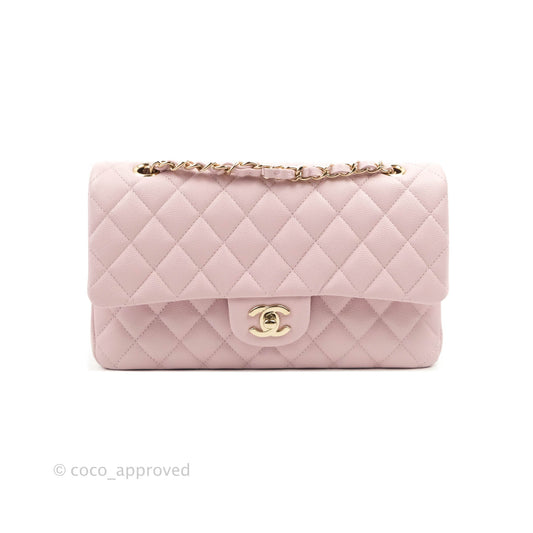 Chanel M/L Medium Double Flap Bag Lilac Rose Clair Caviar Gold Hardware 21S