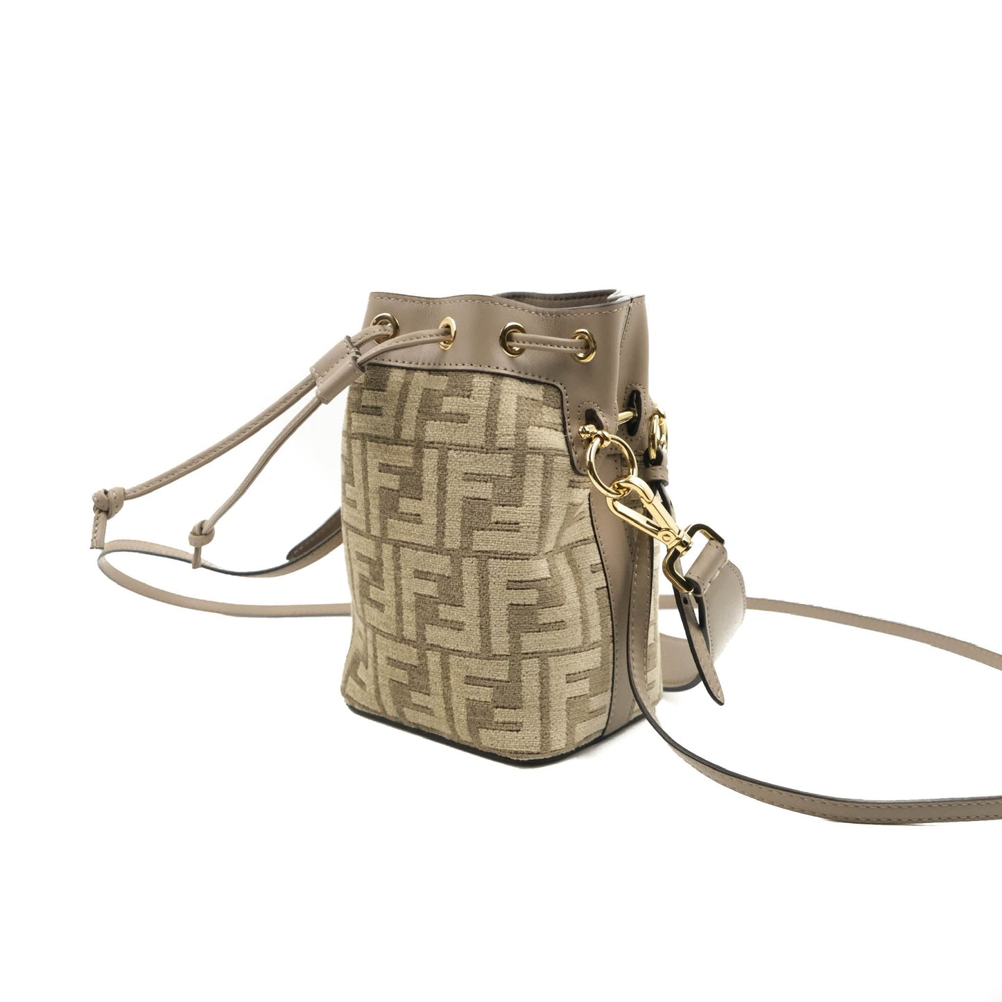 Fendi Mini Mon Tresor Bucket Bag Dove Grey Tapestry Fabric