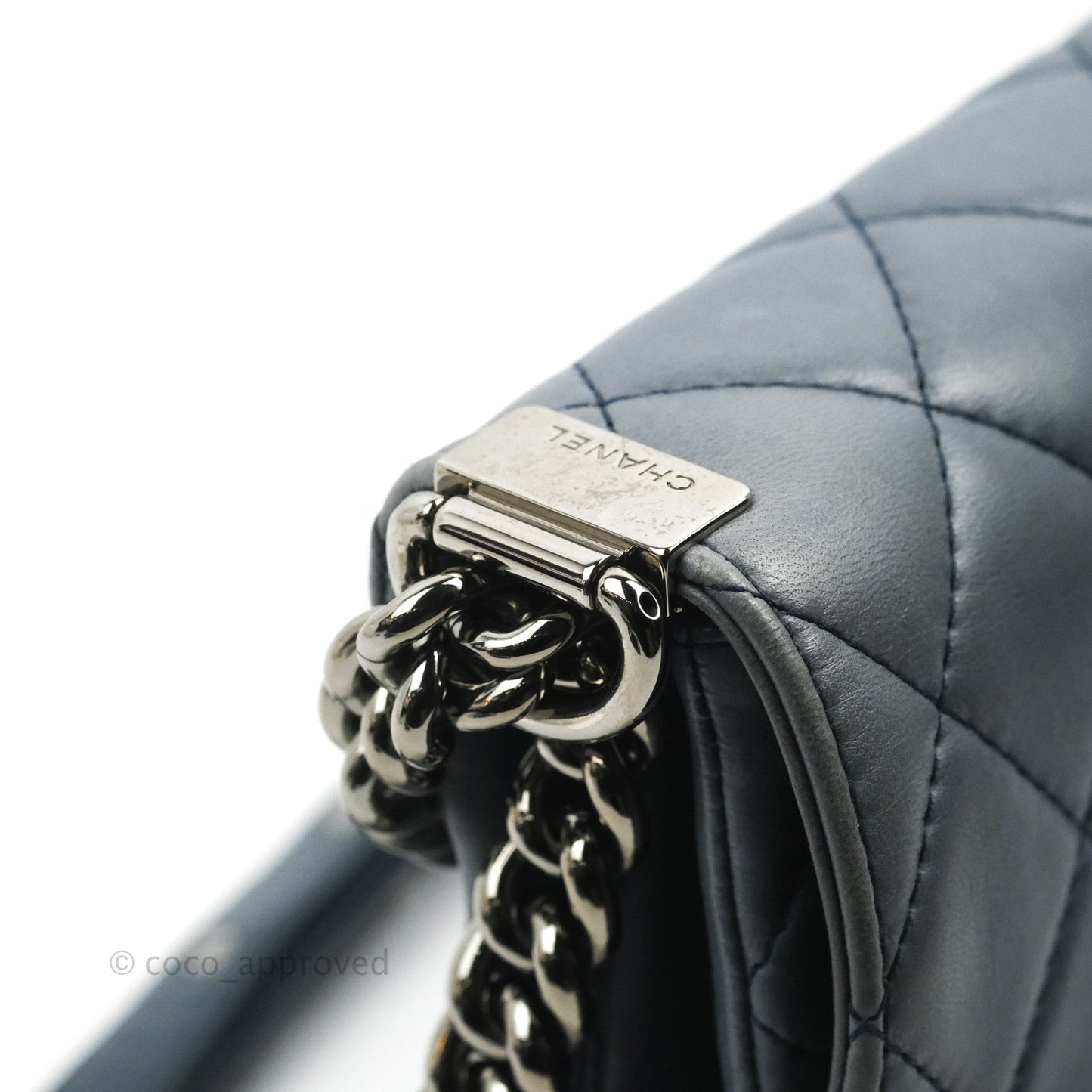 Chanel Boy Clutch With Chain Lambskin Dark Silver Hardware