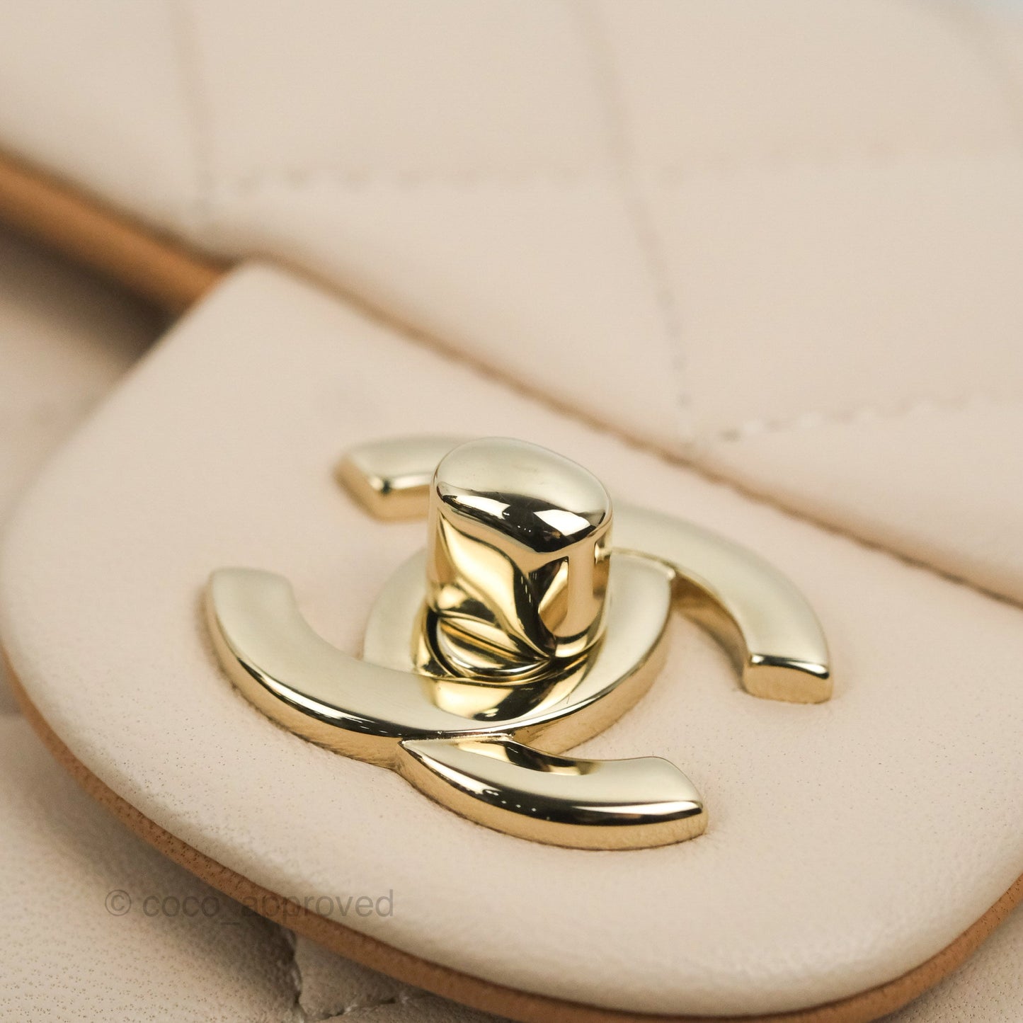 Chanel Top Handle Mini Rectangular Flap Bag Ecru/Beige Lambskin Gold Hardware 23P
