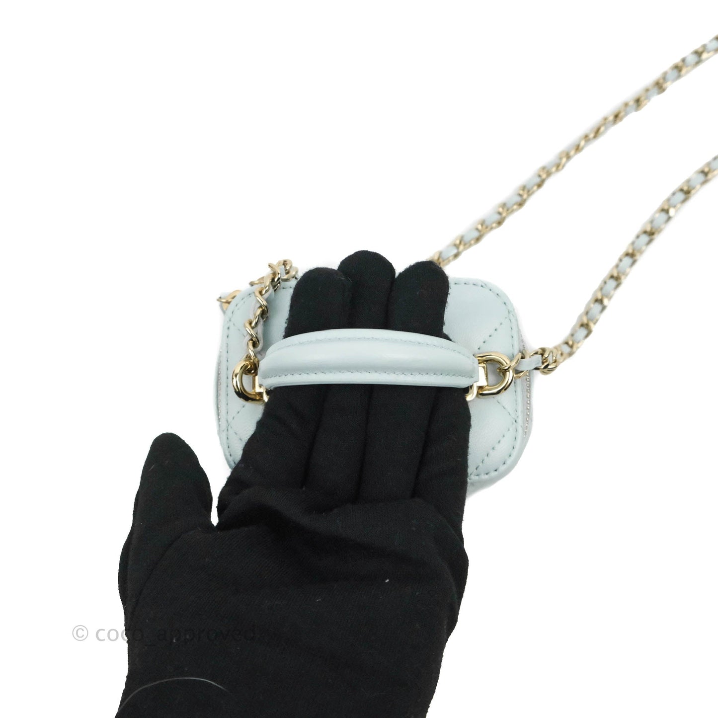 Chanel Mini Top Handle Vanity With Chain Light Blue Lambskin Gold Hardware