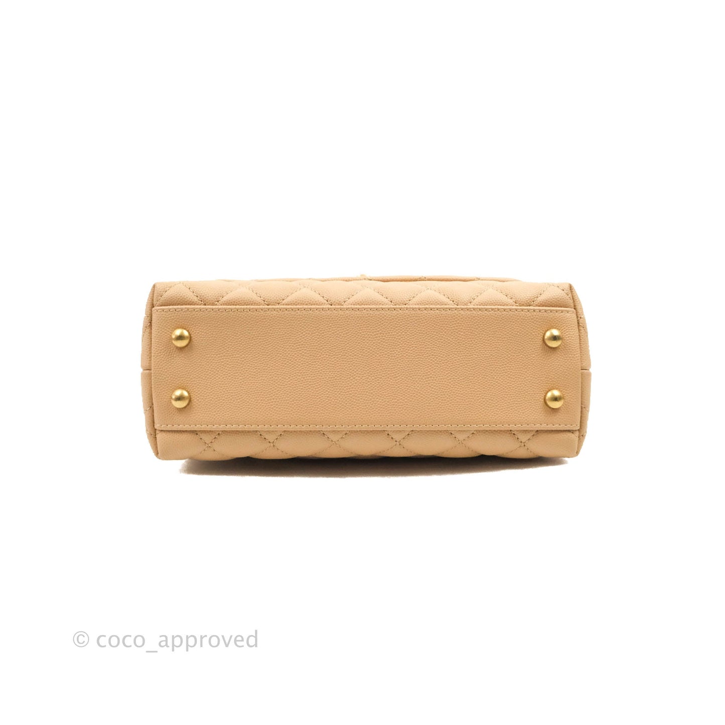 Chanel Small Coco Handle Quilted Beige Caviar Gold Hardware Lizard Handle