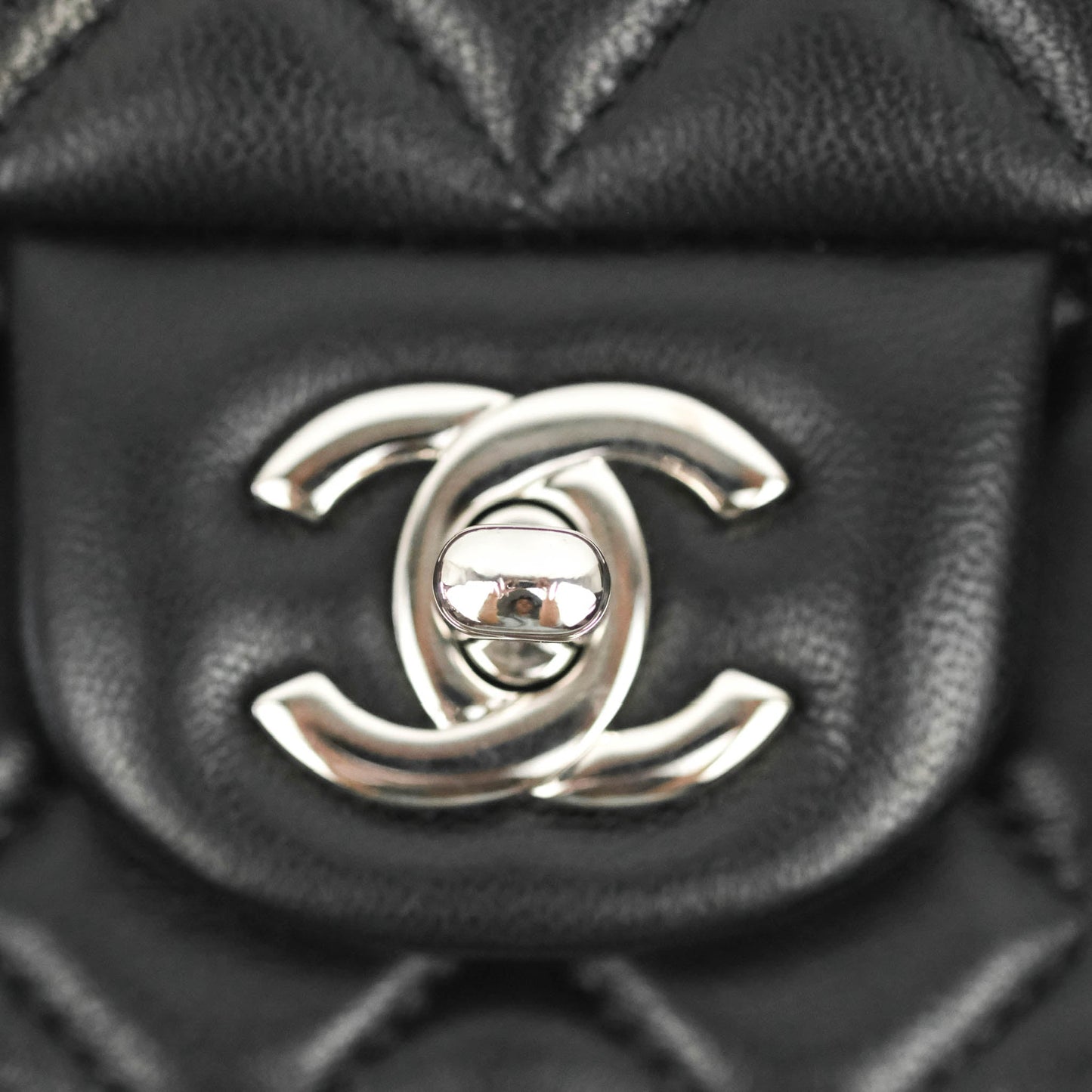 Chanel Quilted Mini Rectangular Flap Black Lambskin Silver Hardware