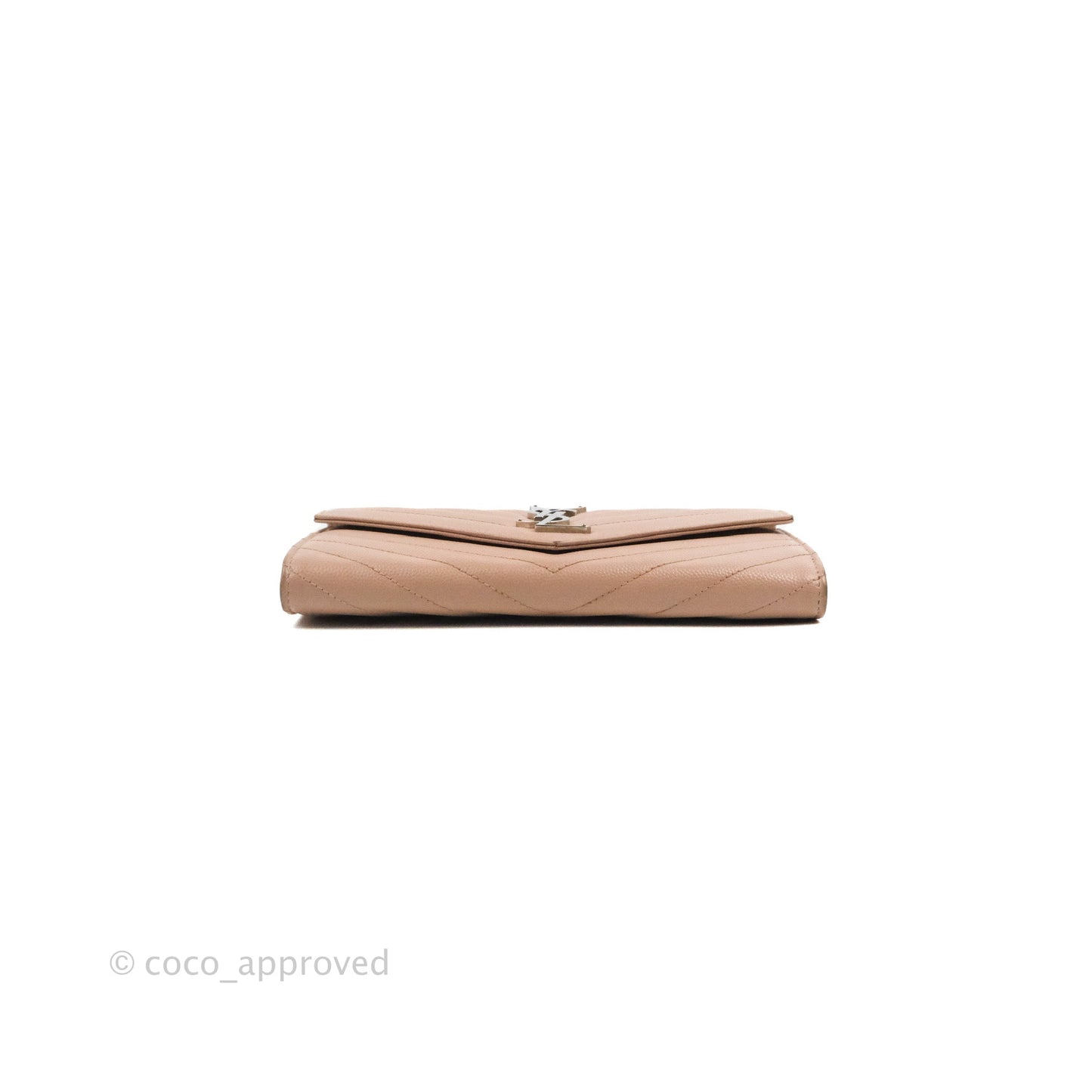 Saint Laurent Quilted Envelope Wallet Pink Grained Leather Silver Hardware