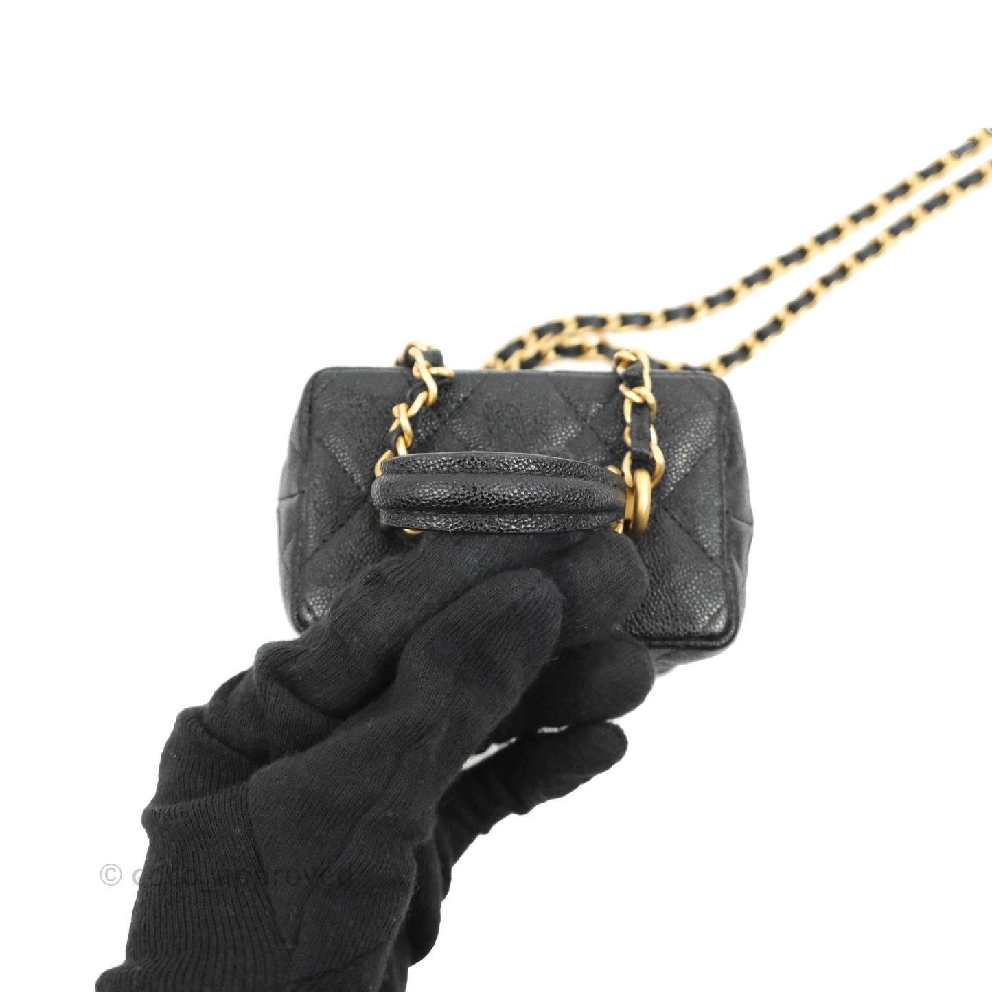 Chanel Quilted Mini Top Handle Vanity With Chain Black Caviar Aged Gold Hardware