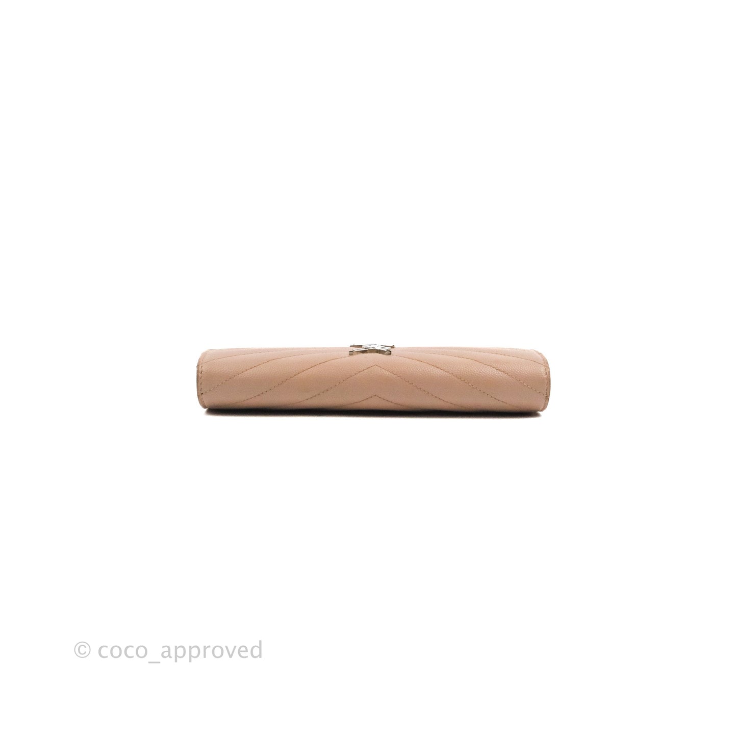 Saint Laurent Quilted Envelope Wallet Pink Grained Leather Silver Hardware