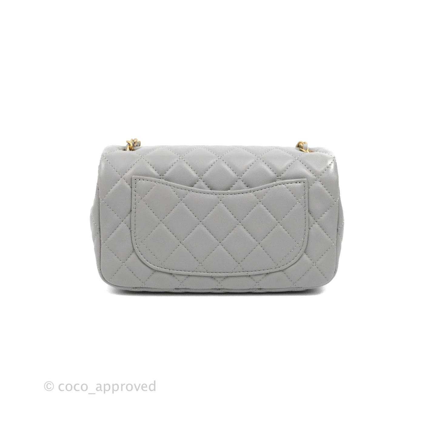 Chanel Mini Rectangular Pearl Crush Quilted Grey Lambskin Aged Gold Hardware