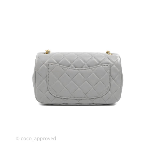 Chanel Mini Rectangular Pearl Crush Quilted Grey Lambskin Aged Gold Hardware