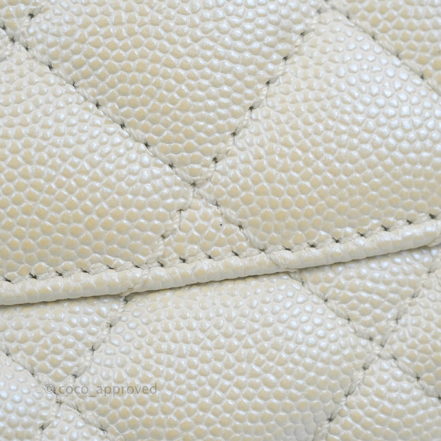 Chanel Mini Coco Handle Quilted Iridescent Pearl White Caviar Gold Hardware